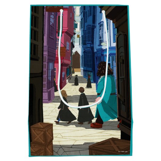 ハーマイオニー、ハリー・ポッター™、ハグリッドがダイアゴン・アレーの中を歩く ミディアムペーパーバッグ (裏面)