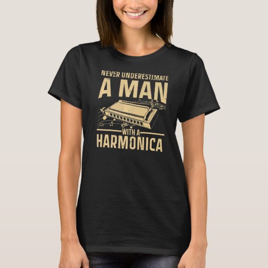 ハーモカッコいいニカ男性へボーイズHarmonica Player Instr Tシャツ (正面)