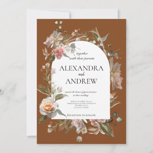 ハーモニアオータムフローラ | Boho Orange Rust 結婚's 招待状 (正面)