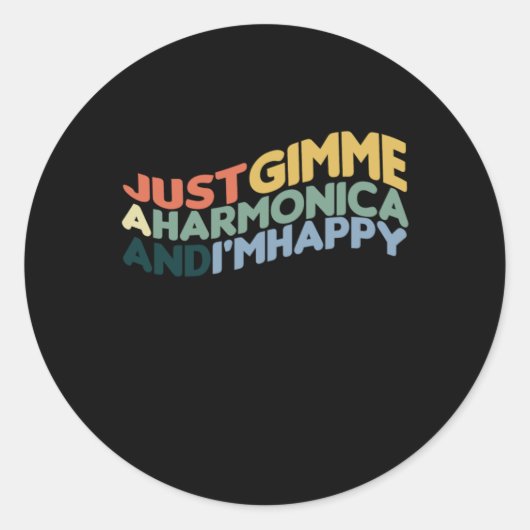 ハーモニカとImハッピーブルース音楽アコースティックギフト ラウンドシール (正面)