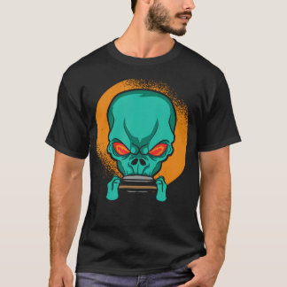 ハーモニカを演奏するエイリアン - ハーモニカ奏者 音楽 Tシャツ