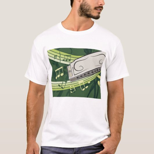ハーモニカブルースとフォークミュージック Tシャツ (正面)