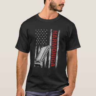 ハーモニカミュージカル楽器アメリカ国旗4日 Tシャツ