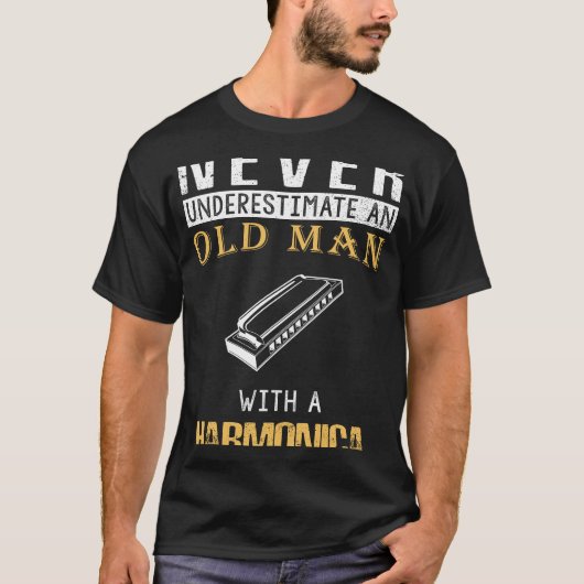 ハーモニカユーモア:オールドマンミュージシャンTee for Melodic Tシャツ (正面)