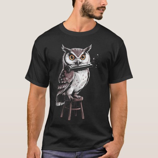 ハーモニカ奏者 動物 楽器 ジャズ Tシャツ (正面)