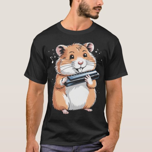 ハーモニカ奏者 動物 楽器 ジャズ Tシャツ (正面)