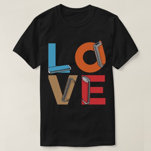 ハーモニカ恋人ラブハーモニカプレイヤーH Tシャツ (デザイン正面)