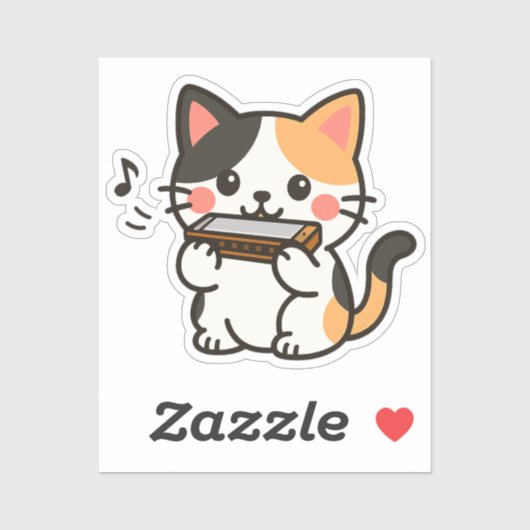 ハーモニカ模様の三毛猫のキャラクター シール (シート)