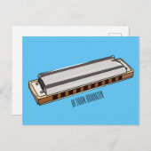 ハーモニカ漫画イラストレーション ポストカード (正面/裏面)