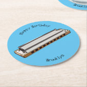 ハーモニカ漫画イラストレーション ラウンドペーパーコースター (アングル)