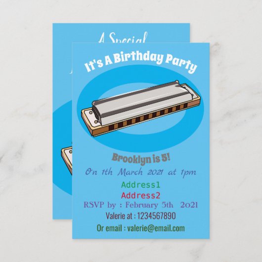 ハーモニカ漫画イラストレーション 招待状 (正面/裏面)