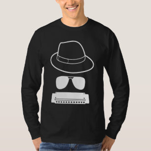 ハーモニカ選手の帽子とサングラス Tシャツ