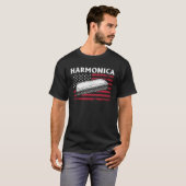 ハーモニカ 楽器 ハーモニカ アメリカ国旗 Tシャツ (正面フル)