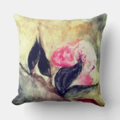 ハーモニックピンクの花ブラック葉の抽象芸術 クッション (正面)