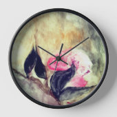 ハーモニックピンクの花ブラック葉の抽象芸術 壁時計 (正面)