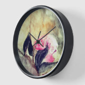 ハーモニックピンクの花ブラック葉の抽象芸術 壁時計 (傾斜)