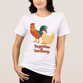 ハーモニーに共に - 平和な雄鶏と雌鶏の女性用 トライブレンドTシャツ