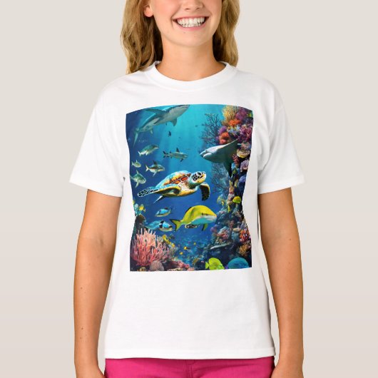 ハーモニーの深み: 波の下の生命 Tシャツ (正面)