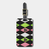 ハーレキカラフルンプリントとバラハート ラゲッジタグ (正面縦)