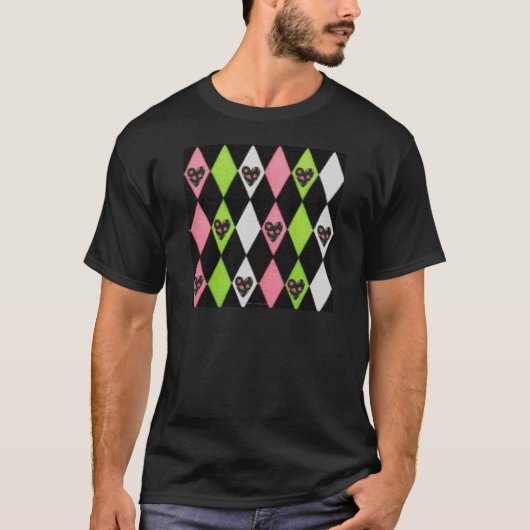 ハーレキカラフルンプリントとバラハート Tシャツ (正面)