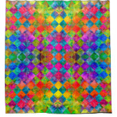 [ハーレキンタイ染料]ダイヤモンドフラクタル市松模様に表示 シャワーカーテン (正面)