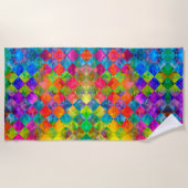 [ハーレキンタイ染料]ダイヤモンドフラクタル市松模様に表示 ビーチタオル (正面)