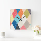 ハーレキンホプスコッチ-アーガイル柄のパターン スクエア壁時計 (ホーム)