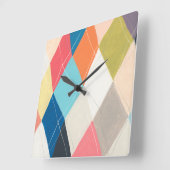 ハーレキンホプスコッチ-アーガイル柄のパターン スクエア壁時計 (傾斜)