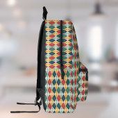 ハーレキンレトロレッド金ゴールドグリーンモノグラムアーガイル プリントバックパック