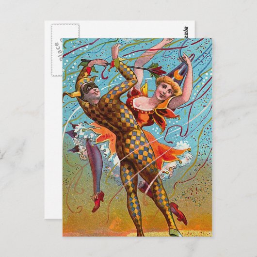 ハーレキン踊りヴィンテージイラストレーション ポストカード (正面/裏面)