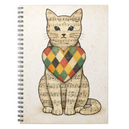 ハーレクインのハートが可愛い猫のコラージュアート ノートブック