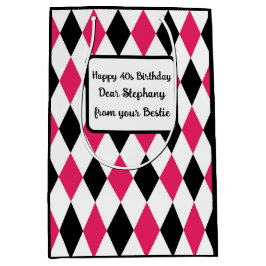 ハーレクインエレガントダイヤモンドジオメトリック白黒 ミディアムペーパーバッグ