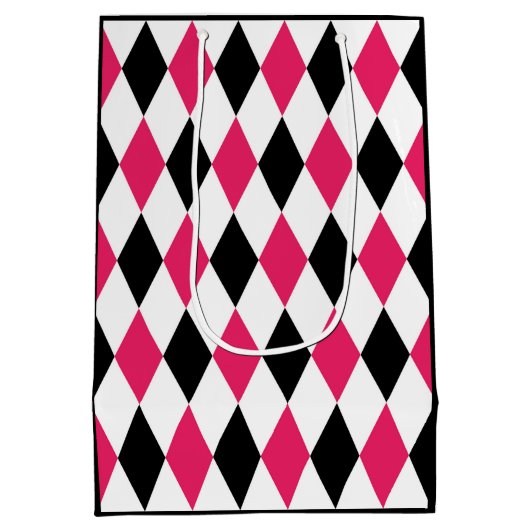 ハーレクインエレガントダイヤモンドジオメトリック白黒 ミディアムペーパーバッグ (裏面)