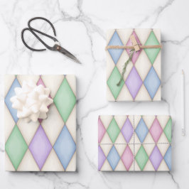 ハーレクインカラフルチェック中世おとぎ話 ラッピングペーパーシート