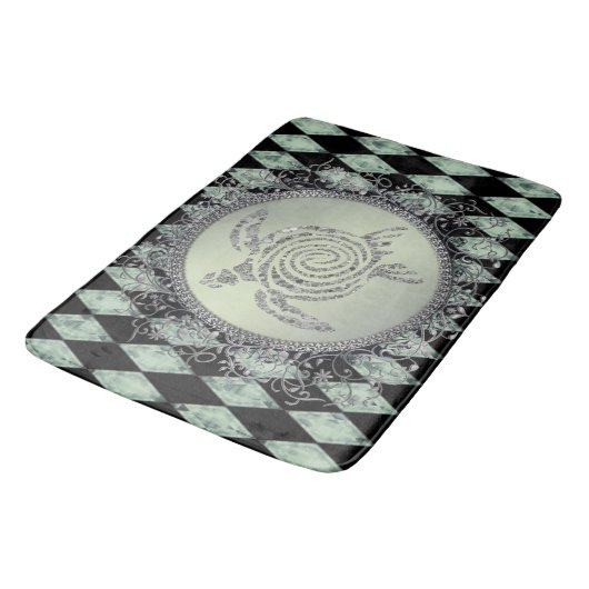 ハーレクイングリーンとシルバーグリッターウミガメ バスマット (アングル)