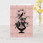 ハーレクインハープバードシルエットグリーティングカード カード (黄色い花)