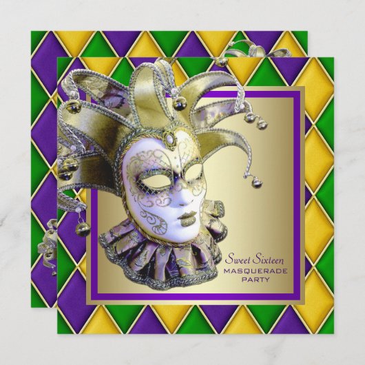 ハーレクインマルディグラスマスカレードパーティー 招待状 (正面/裏面)