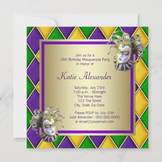 ハーレクインマルディグラスマスカレードパーティー 招待状 (裏面)