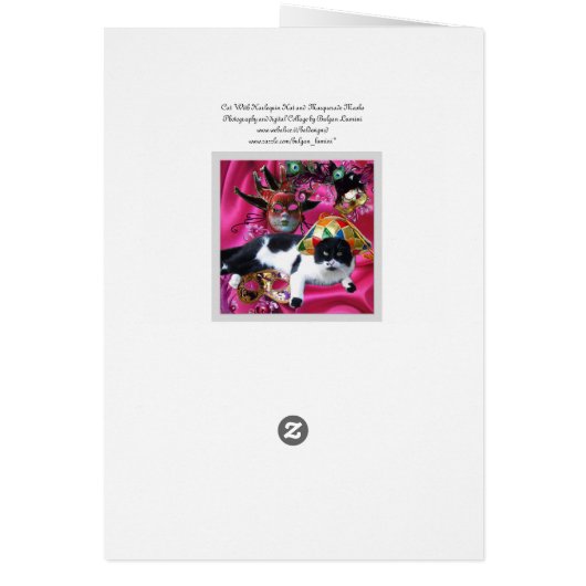 ハーレクイン帽と仮装パーティーマスク付き猫 (裏面)