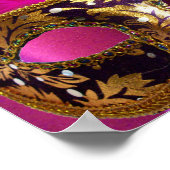 ハーレクイン帽と仮装パーティーマスク付き猫 ポスター (角)