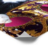 ハーレクイン帽と仮装パーティーマスク付き猫 ポスター (角)