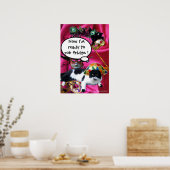 ハーレクイン帽と仮装パーティーマスク付き猫 ポスター (キッチン)