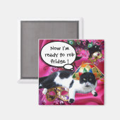 ハーレクイン帽と仮装パーティーマスク付き猫 マグネット (正面/裏面)