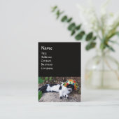 ハーレクイン帽と仮装パーティーマスク付き猫 名刺 (スタンド正面)