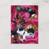 ハーレクイン帽と仮装パーティーマスク付き猫 名刺 (裏面)