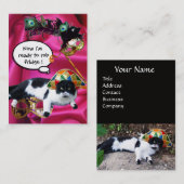 ハーレクイン帽と仮装パーティーマスク付き猫 名刺 (正面/裏面)