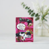 ハーレクイン帽と仮装パーティーマスク付き猫 名刺 (スタンド正面)