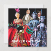 ハーレクイン帽と仮装パーティーマスク付き猫 招待状 (正面)