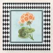 ハーレクイン額縁ゼラニウム植物学 ガラスコースター (正面)