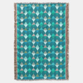 ハーレクイン/ダイヤモンドパターン – ティール（緑がかった色）とアクア スローブランケット (正面縦)